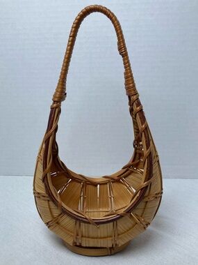 Vintage Woven Basket Small Rattan Bamboo Boho Jewelry Holder Keepsake Decor